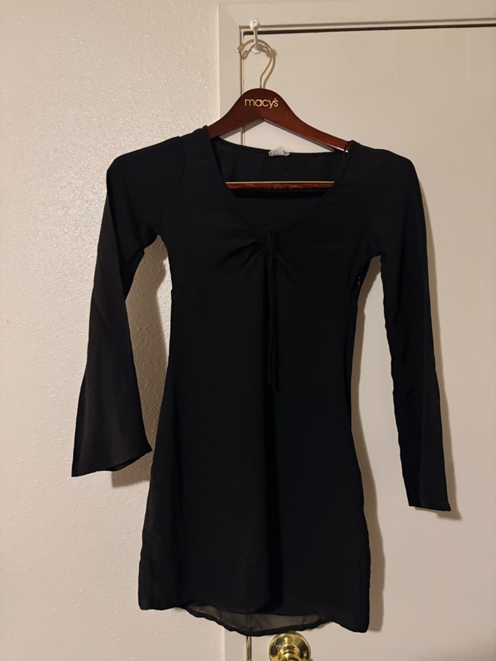 NWT Cotton On Black Light Weight Thin Fabric Long Sleeve Tie-Front Mini Dress